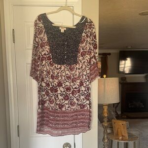 Style & Co. Navy and Beige Patterned dress